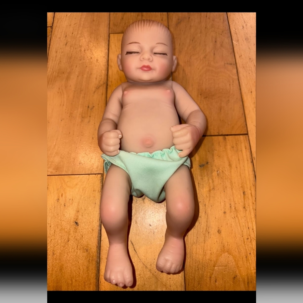 Realistic Baby Doll with Green Diaper Vinyl 10.5 Inch Newborn